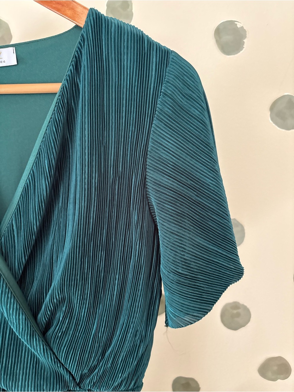 Pleated Green Midi Dress with Wrap Front